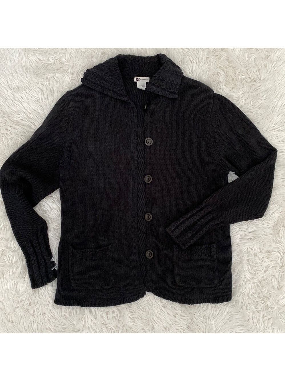 KB & company 90’s black cable knit button down cardigan